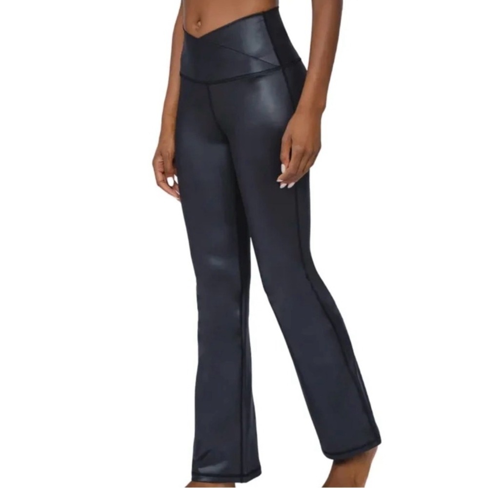 90 Degree by Reflex Vintage Lux Madison Flare Crossover Pants Black Metallic L